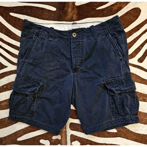 Vintage Y2K Hollister Cargo Shorts Mens Sz 33 Baggy Skater Button Fly Navy - Picture 1 of 8